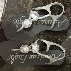 American Eagle Outfitters Metallic Sandals with Gem Accents